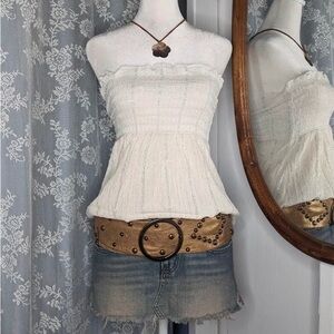 H&M Cream Strapless Smocked Peplum Crop Top